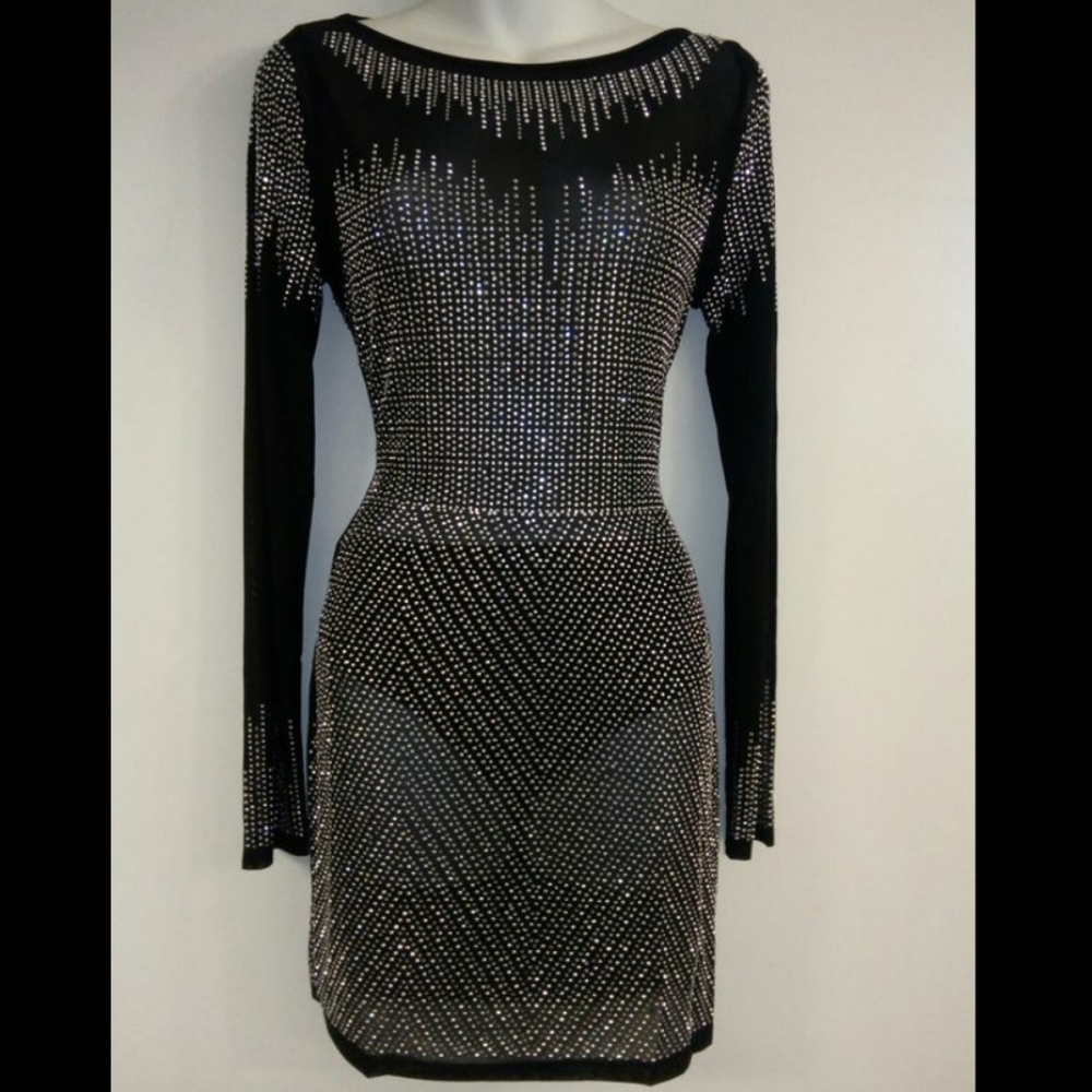 Crystal embellished sheer dress